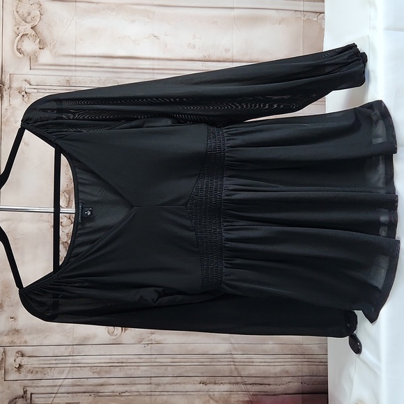 Torrid Black Mesh V-Neck Smocked Babydoll Top | Size 1X (14/16) - Picture 1 of 15